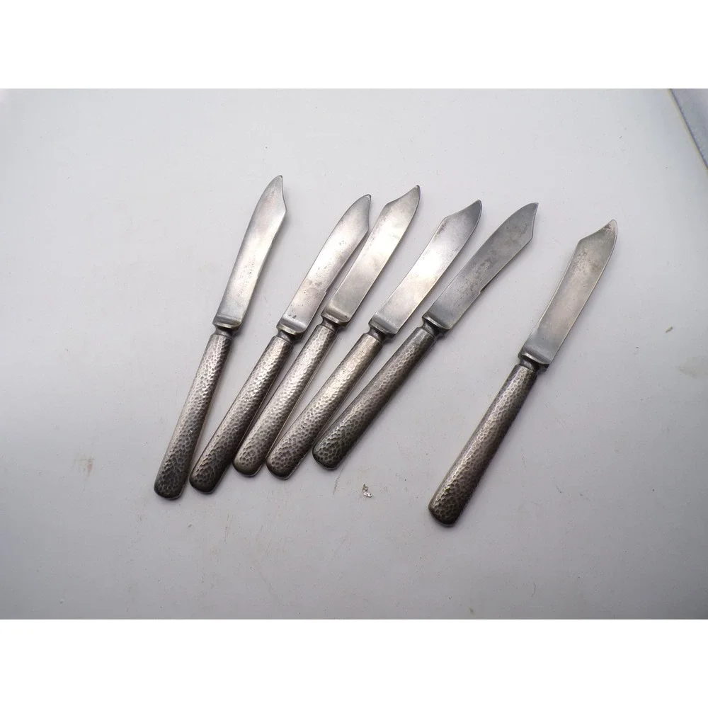 Set of 6 Vintage Hammered Silver Tone Butter Spread Knives S E‎ B